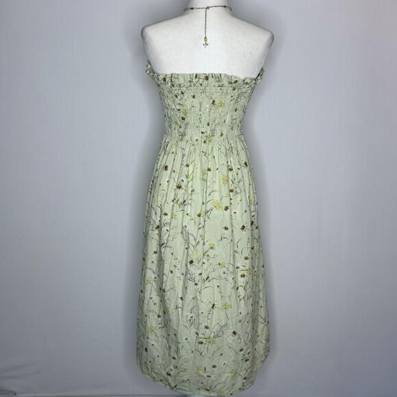 H & M Light green floral daisy print strapless midi dress - Picture 3 of 9